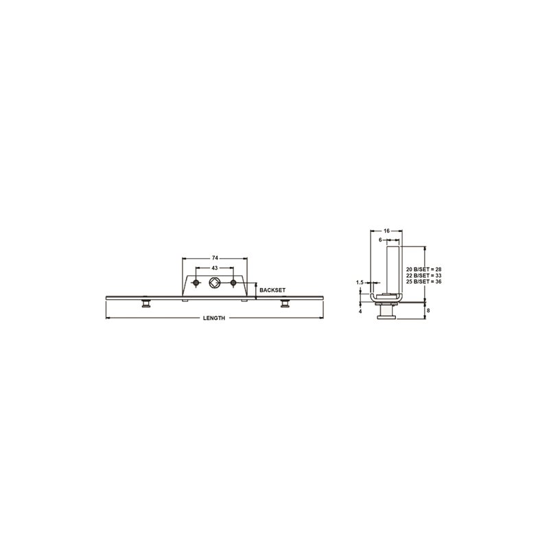 Slimline U-Rail Offset Espags 400mm 20mm backset