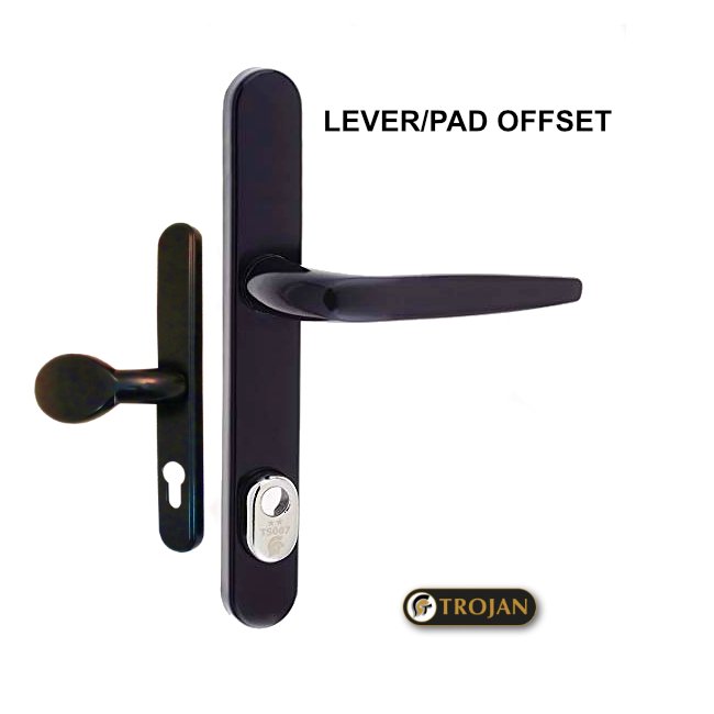 SPARTA BLACK SECURITY DOOR HANDLE LEVER/PAD OFFSET