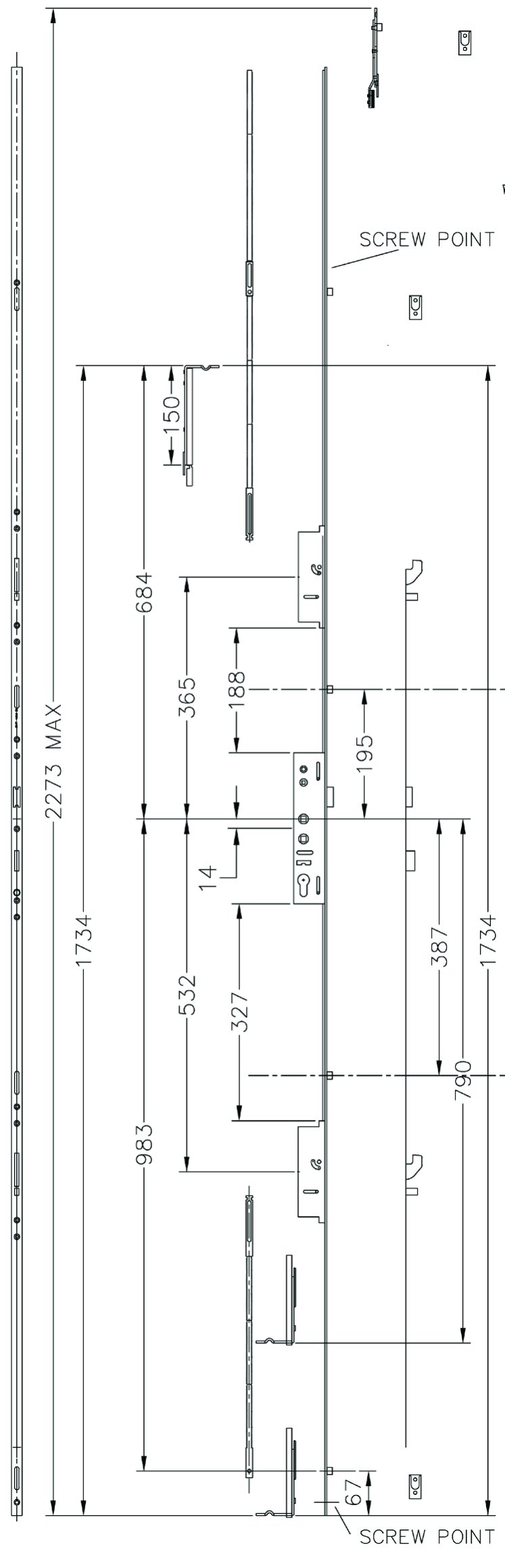 2 HOOK ANTI LIFT 4 ROLLER DOOR BOLT